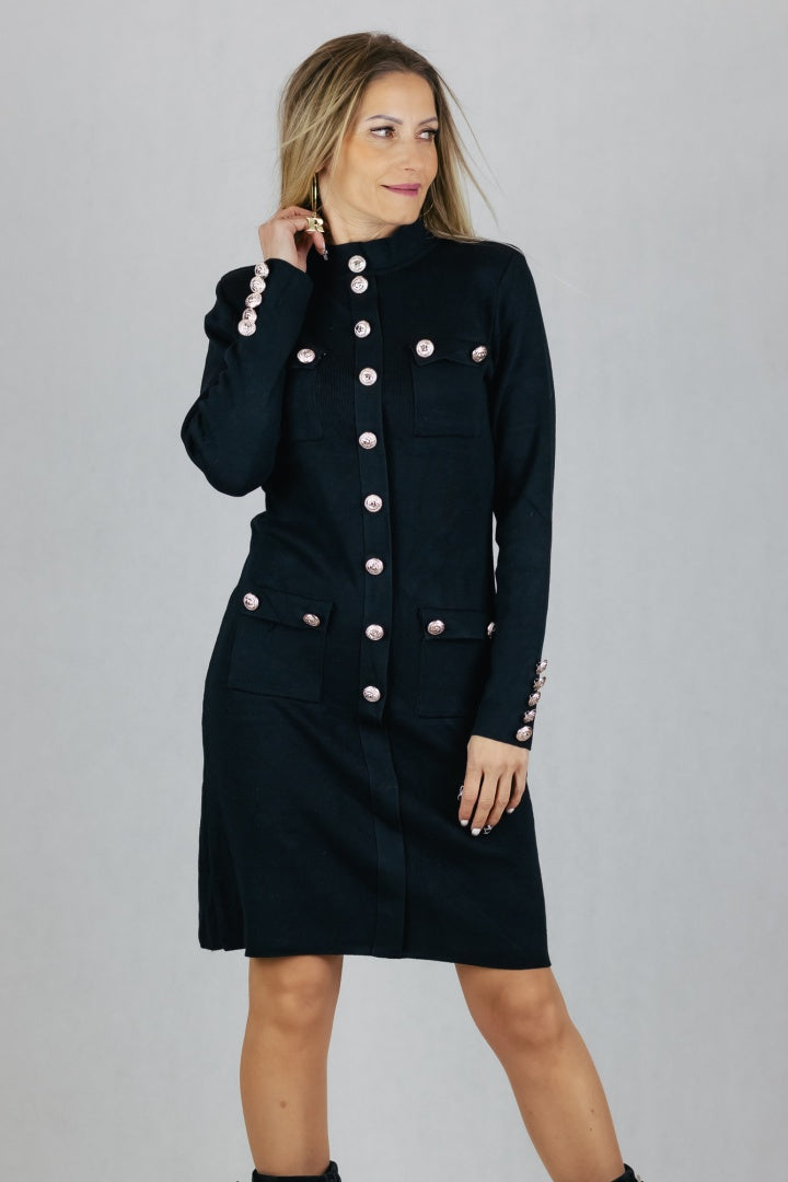 Sukienka ze złotymi guzikami - czarna UNIWERSALNY ELSA.M Sukienki Inspiracja Jelenia Gora