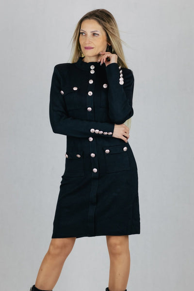 Sukienka ze złotymi guzikami - czarna UNIWERSALNY ELSA.M Sukienki Inspiracja Jelenia Gora