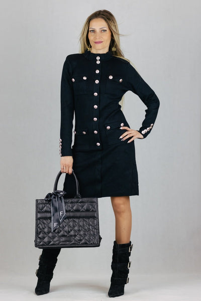 Sukienka ze złotymi guzikami - czarna UNIWERSALNY ELSA.M Sukienki Inspiracja Jelenia Gora