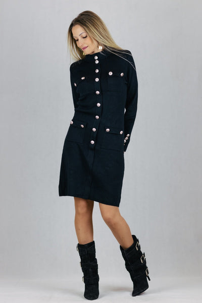 Sukienka ze złotymi guzikami - czarna UNIWERSALNY ELSA.M Sukienki Inspiracja Jelenia Gora