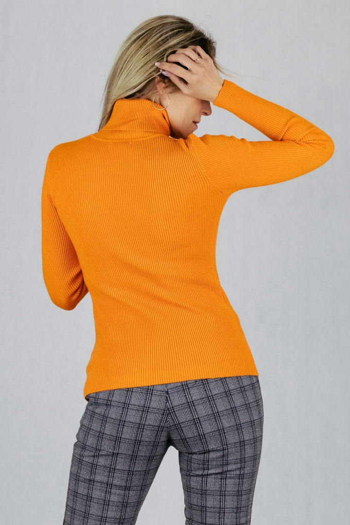 Sweter golf prążkowany - pomarańczowy UNIWERSALNY Made in Italy Swetry Inspiracja Jelenia Gora