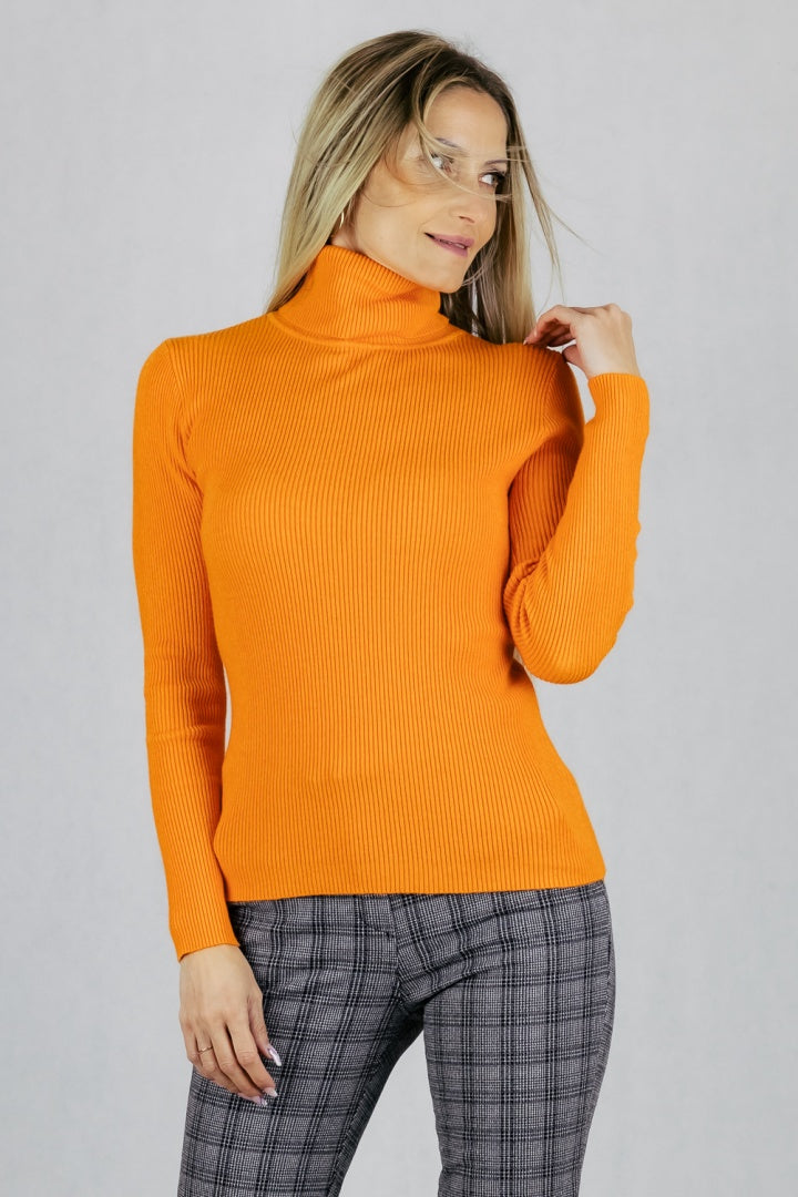 Sweter golf prążkowany - pomarańczowy UNIWERSALNY Made in Italy Swetry Inspiracja Jelenia Gora