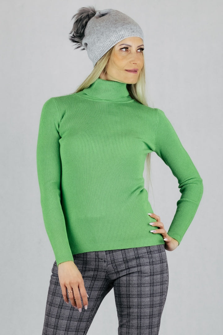 Sweter golf prążkowany - zielony UNIWERSALNY Made in Italy Swetry Inspiracja Jelenia Gora