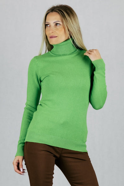 Sweter golf z mięsistej tkaniny - zielony UNIWERSALNY Made in Italy Swetry Inspiracja Jelenia Gora