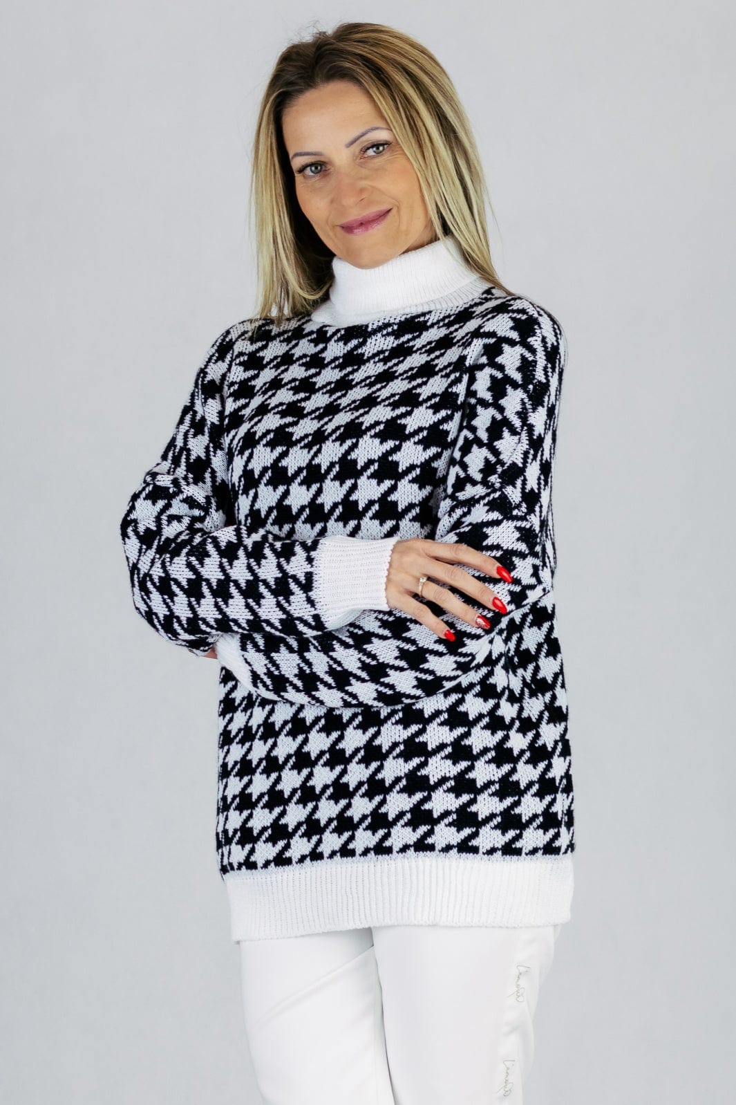 Sweter w pepitkę UNIWERSALNY Made in Italy Swetry Inspiracja Jelenia Gora